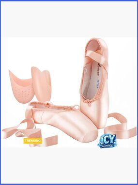 Professional Ballet Pointe Shoes with Toe Pads and Ribbons